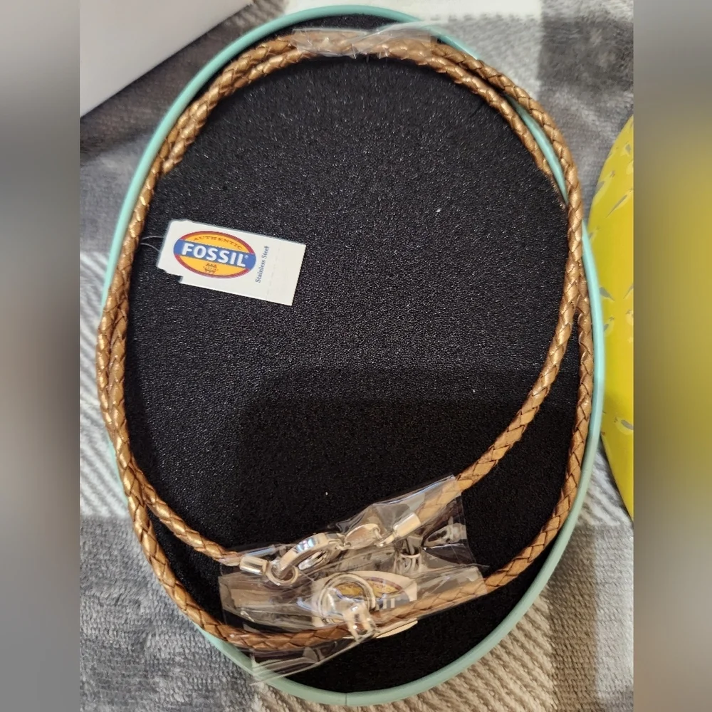 Fossil Charm Braided Leather Necklace
